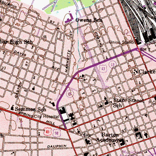 Topographic Map of Saint Anthonys Colored Mission School (historical), AL