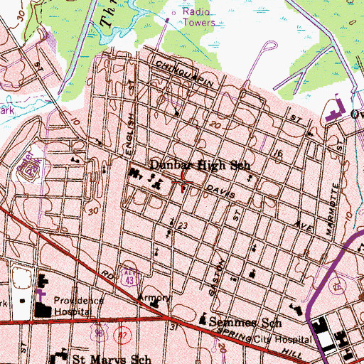 Topographic Map of Saint Barnards Parochial School (historical), AL