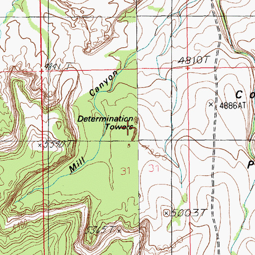 Topographic Map of Determination Towers, UT