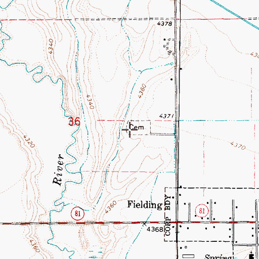 Topographic Map of Fielding Cemetery, UT