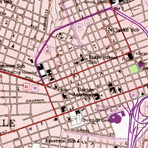 Topographic Map of Saint Louis Street Baptist Church, AL
