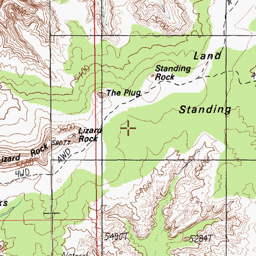 Topographic Map of Land of Standing Rocks, UT