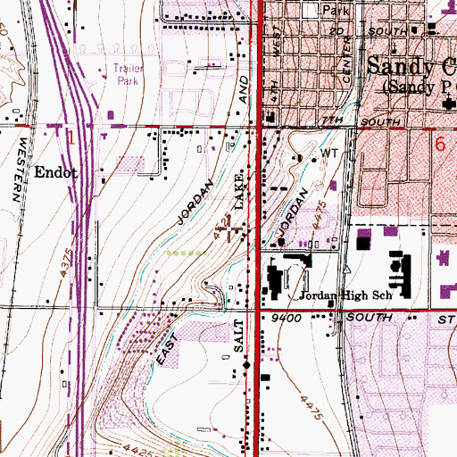 Topographic Map of Sandy Acres, UT