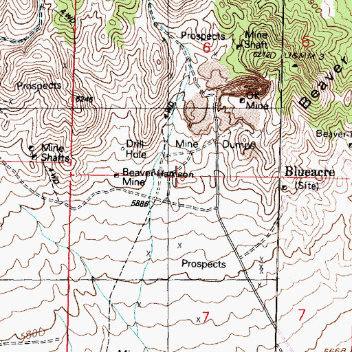 Topographic Map of Blueacre, UT
