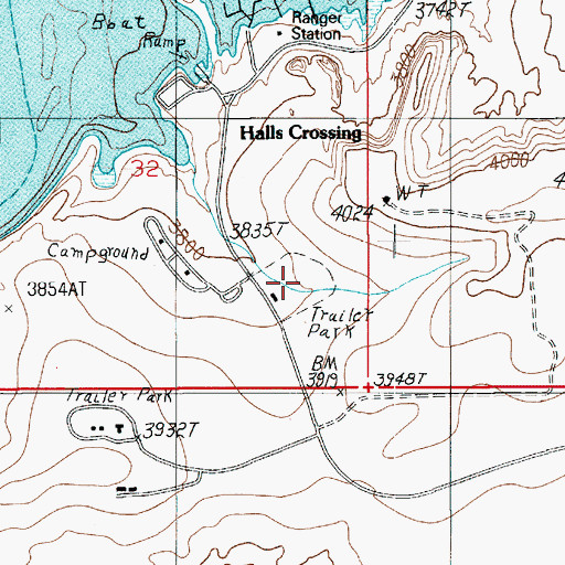 Topographic Map of Halls Crossing, UT