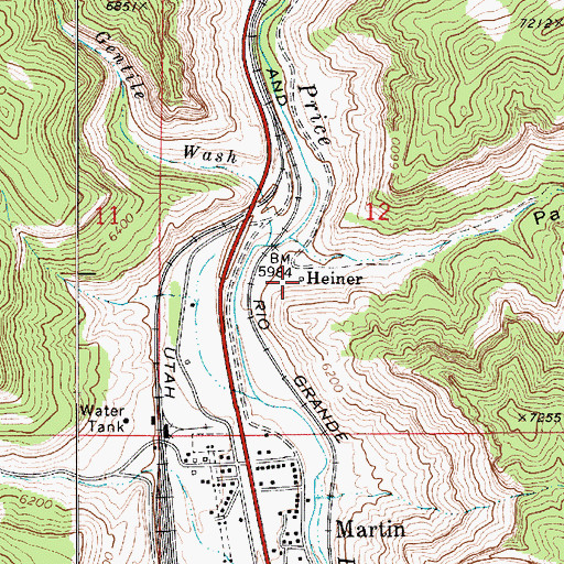 Topographic Map of Heiner, UT