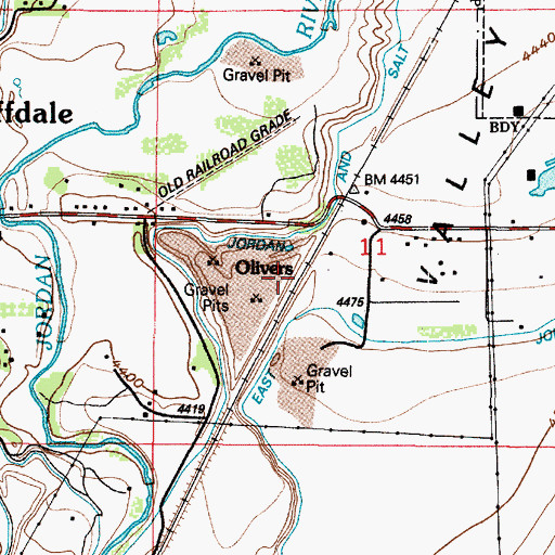 Topographic Map of Olivers, UT