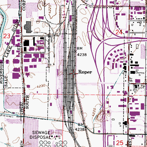 Topographic Map of Roper, UT
