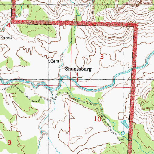 Topographic Map of Shunesburg, UT