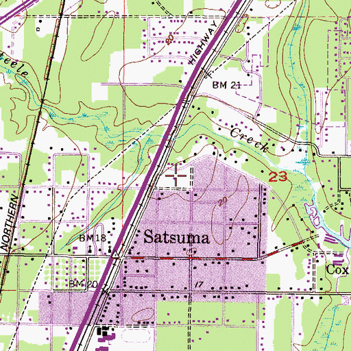 Topographic Map of Satsuma Lions Park, AL