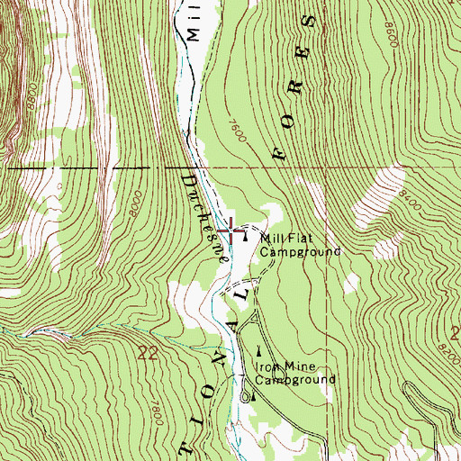 Topographic Map of Mill Flat Campground, UT