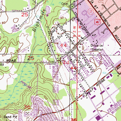 Topographic Map of Shady Pines Southern Baptist Church, AL