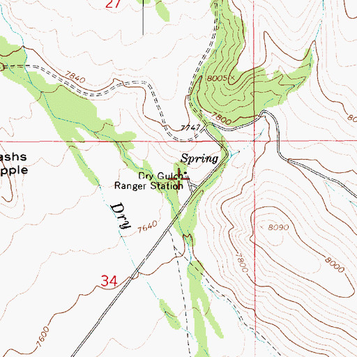 Topographic Map of Dry Gulch Ranger Station, UT