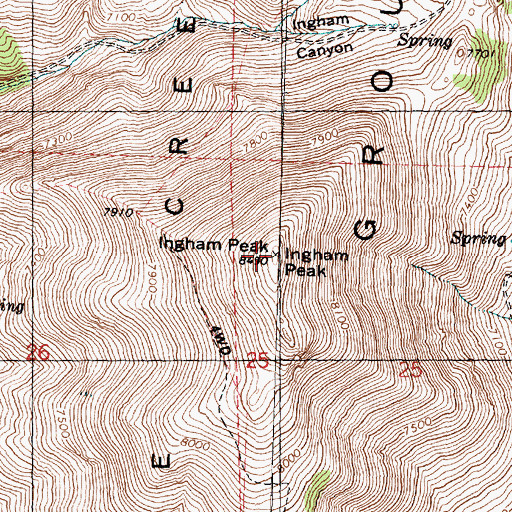 Topographic Map of Ingham Peak, UT