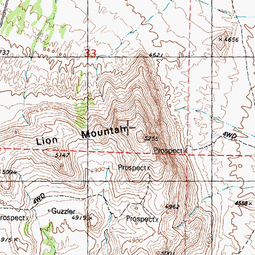Topographic Map of Lion Mountain, UT