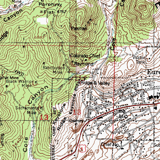 Topographic Map of Ridge and Valley Mine, UT