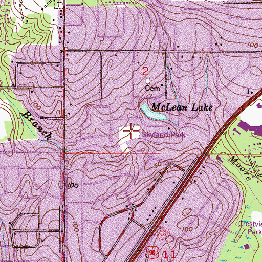 Topographic Map of Skyland Park, AL