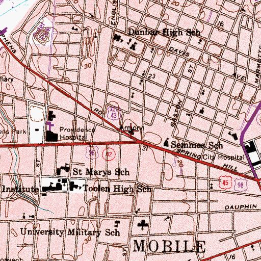Topographic Map of Southern Infirmary (historical), AL