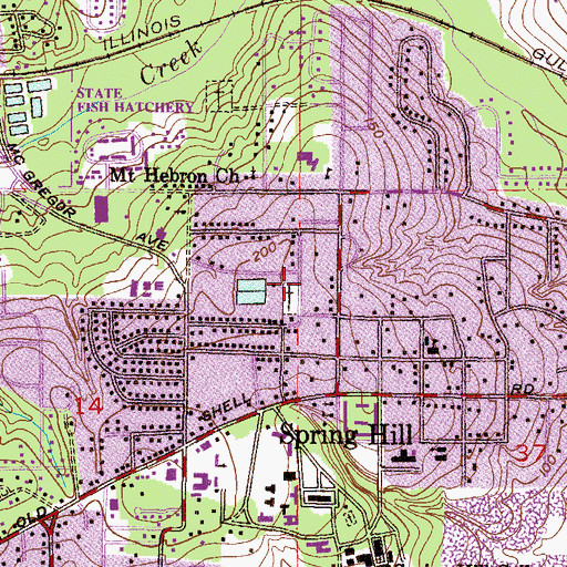 Topographic Map of Old Spring Hill Cemetery, AL