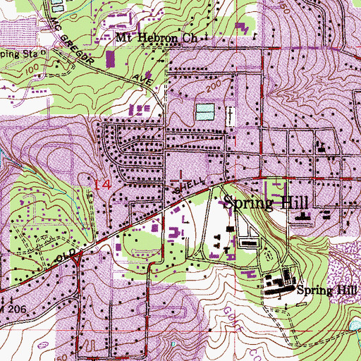 Topographic Map of Spring Hill Shopping Center, AL