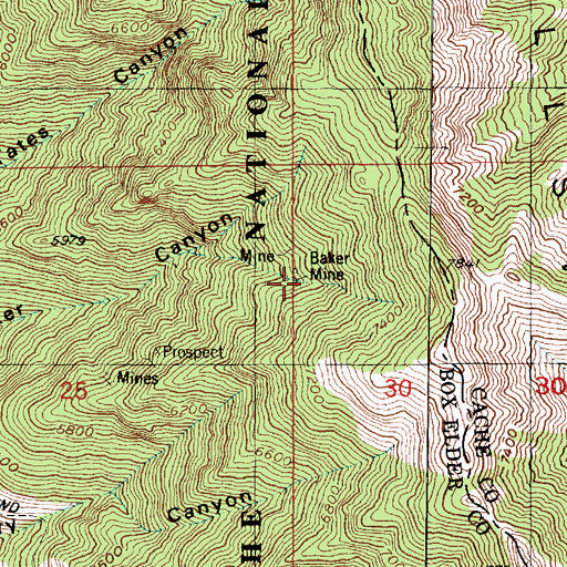 Topographic Map of Baker Mine, UT