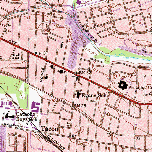 Topographic Map of Springhill Avenue Methodist Church, AL