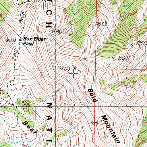 Topographic Map of Bald Mountain, UT
