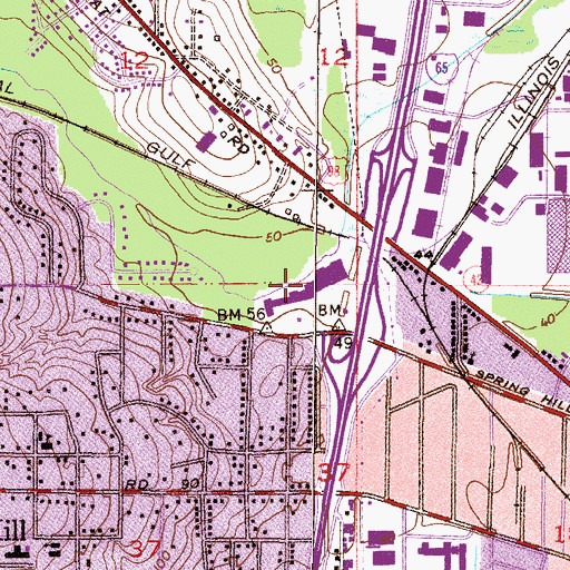 Topographic Map of Springhill Plaza Shopping Center, AL