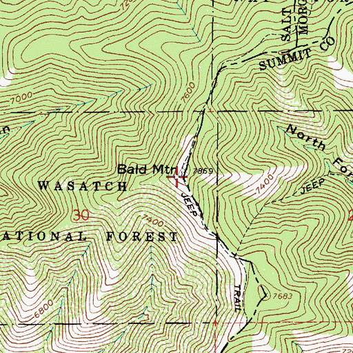 Topographic Map of Bald Mountain, UT