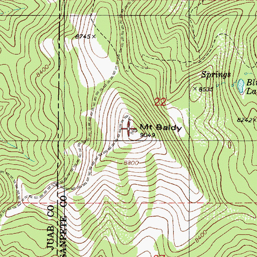 Topographic Map of Mount Baldy, UT