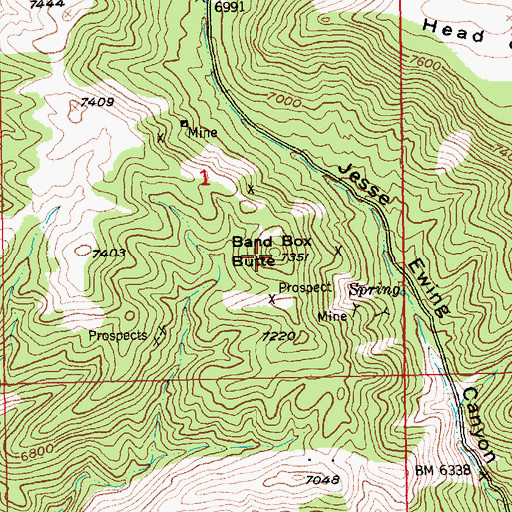 Topographic Map of Band Box Butte, UT