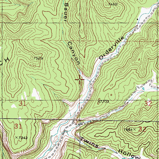 Topographic Map of Bauer Canyon, UT