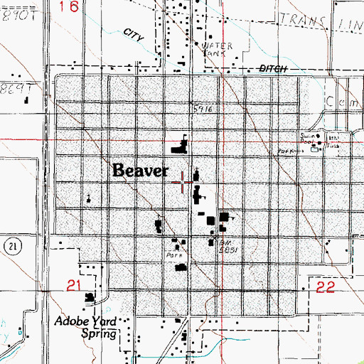 Topographic Map of Beaver, UT