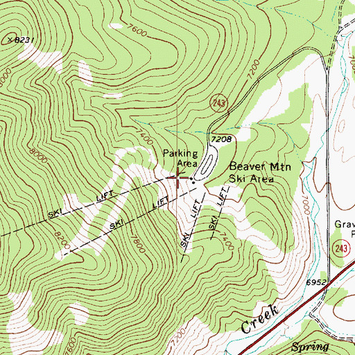 Topographic Map of Beaver Mountain Ski Area, UT