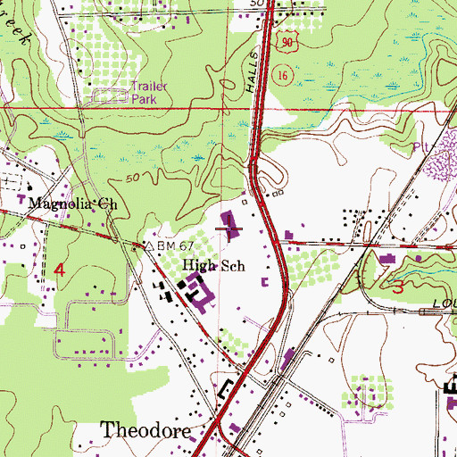 Topographic Map of Theodore Shopping Center, AL