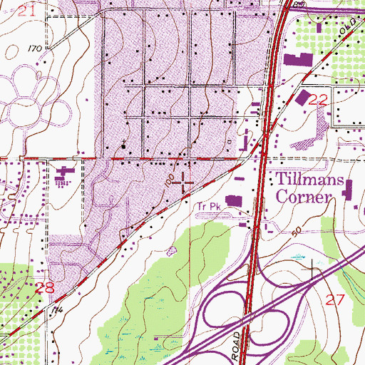 Topographic Map of Tillman's Corner Church of Christ, AL