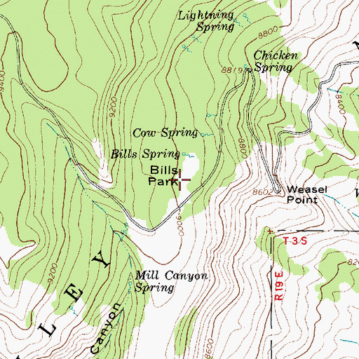 Topographic Map of Bills Park, UT
