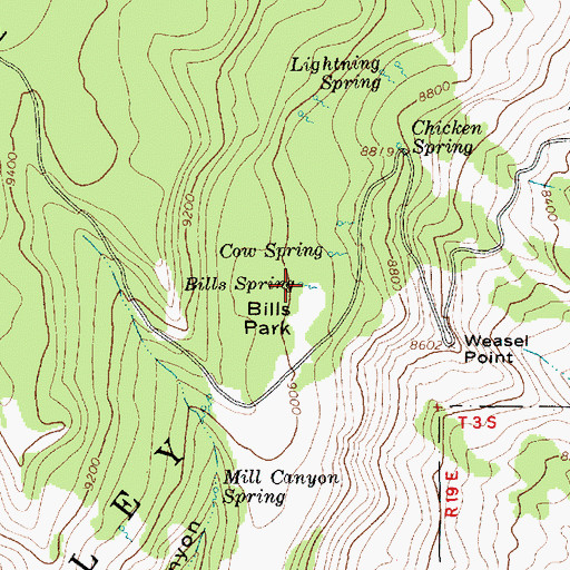 Topographic Map of Bills Spring, UT