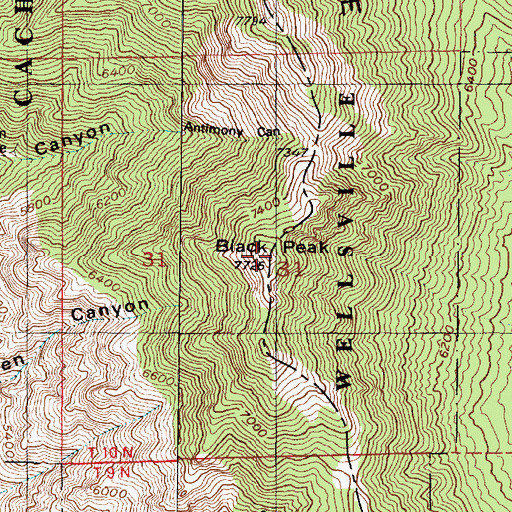 Topographic Map of Black Peak, UT