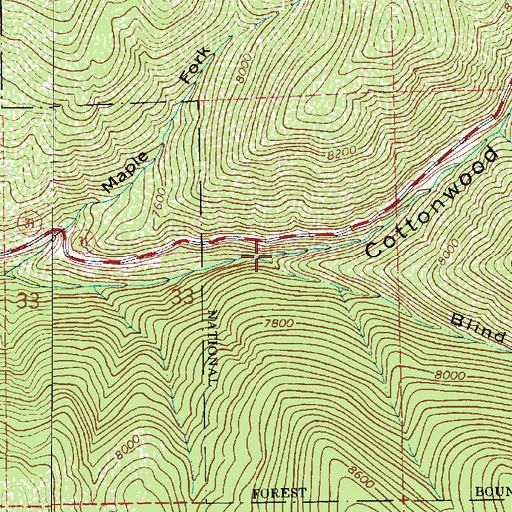Topographic Map of Blind Fork, UT