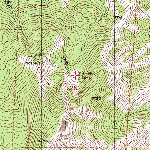 Topographic Map of Bluebell Mine, UT