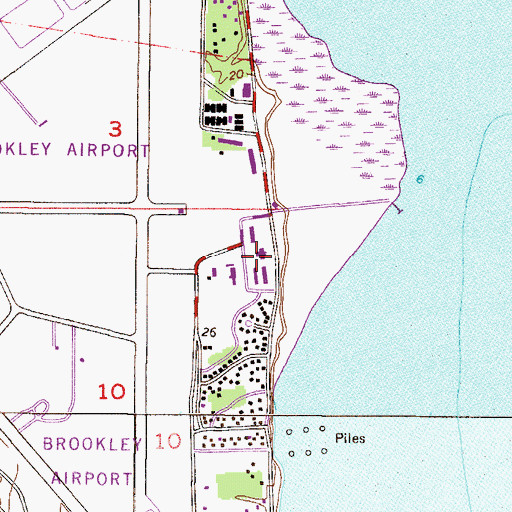 Topographic Map of University of South Alabama Brookley Complex, AL