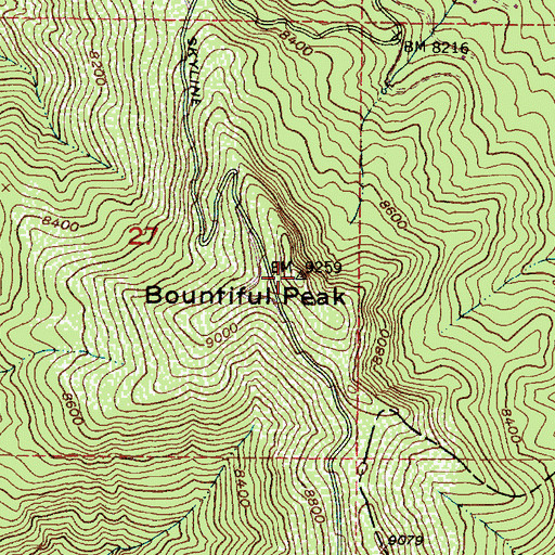 Topographic Map of Bountiful Peak, UT