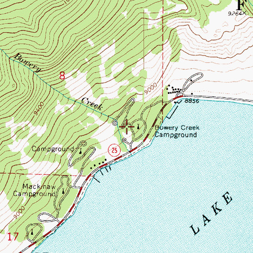 Topographic Map of Bowery Creek Campground, UT