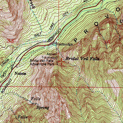 Topographic Map of Bridal Veil Falls, UT