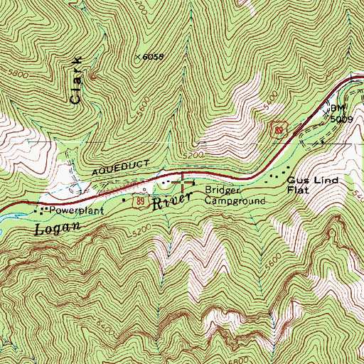 Topographic Map of Bridger Campground, UT