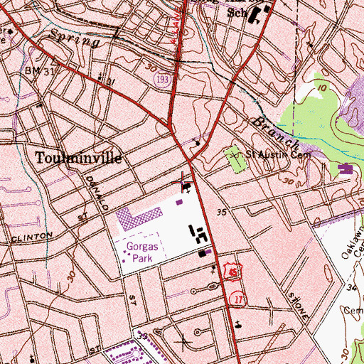 Topographic Map of Toulminville Warren Street United Methodist Church, AL