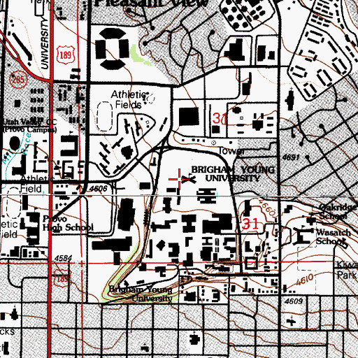 Topographic Map of Brigham Young University, UT