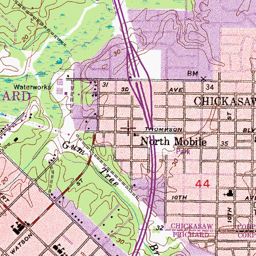 Topographic Map of West Chickasaw Baptist Church, AL