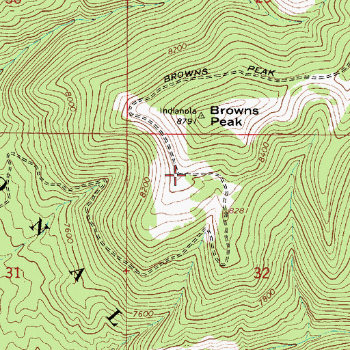 Topographic Map of Browns Peak Trail, UT